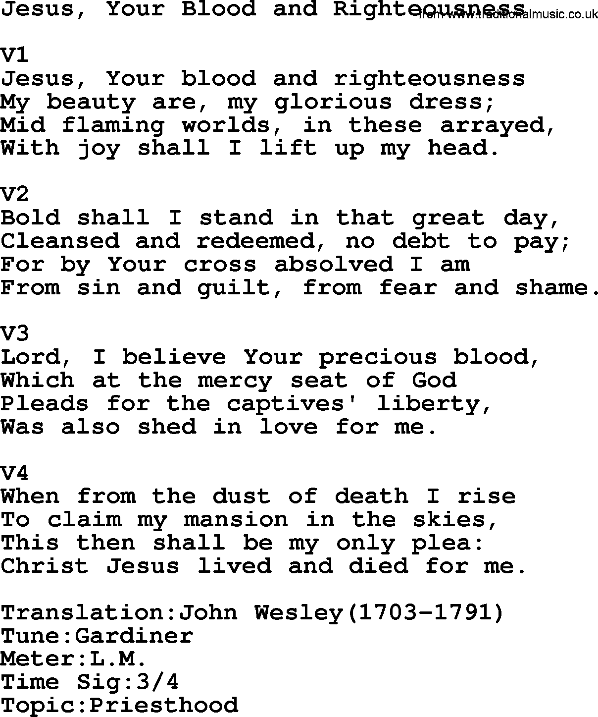 Adventist Hynms collection, Hymn: Jesus, Your Blood And Righteousness, lyrics with PDF