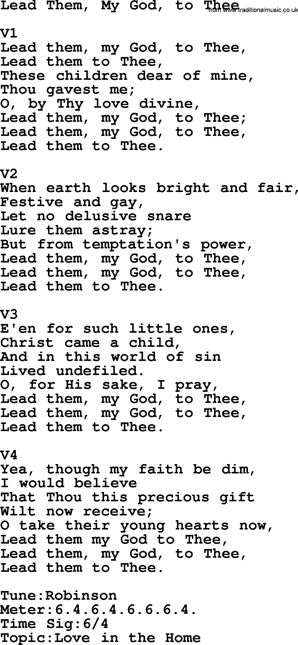 Adventist Hynms collection, Hymn: Lead Them, My God, To Thee, lyrics with PDF