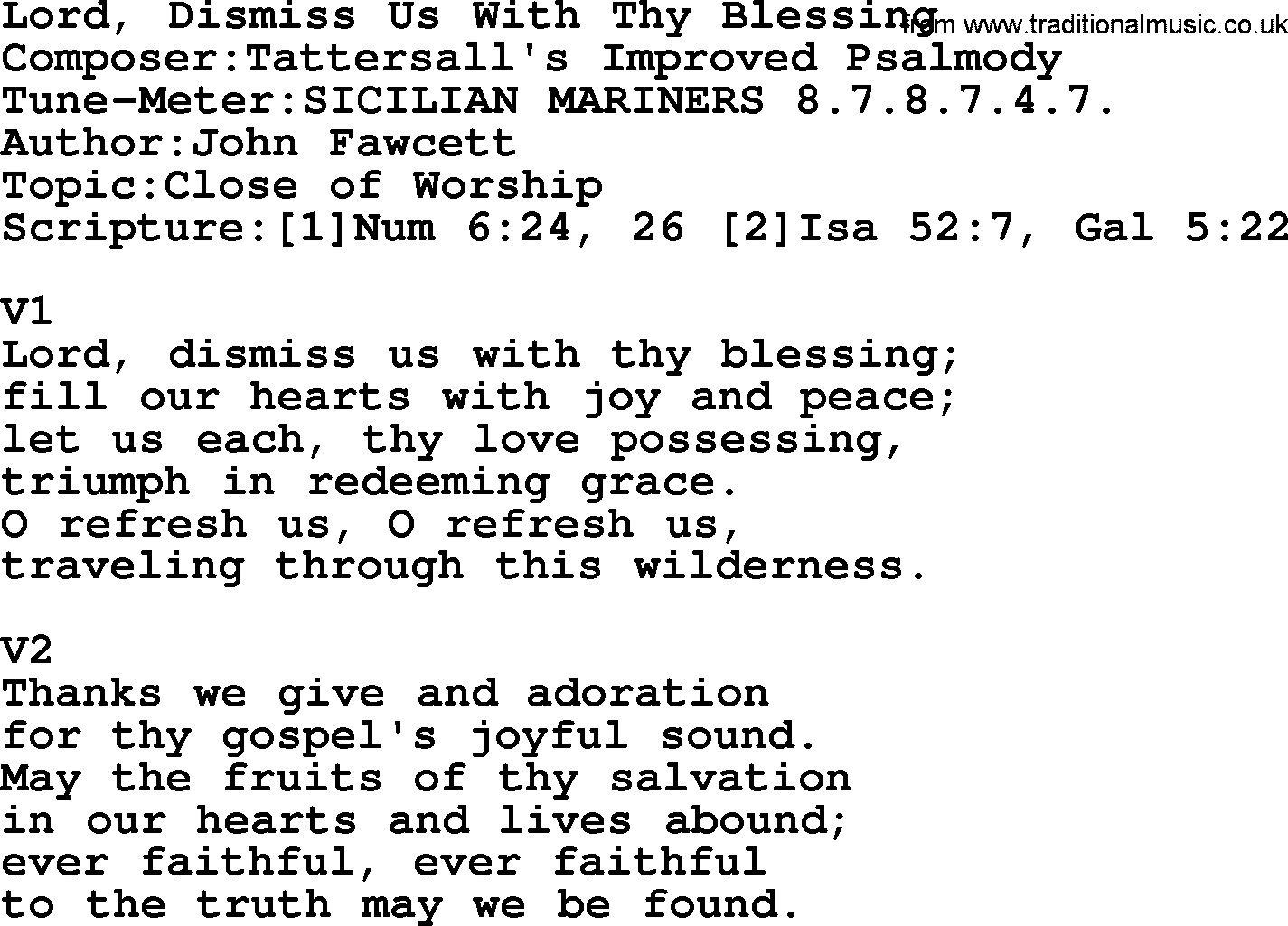 Adventist Hynms collection, Hymn: Lord, Dismiss Us With Thy Blessing, lyrics with PDF