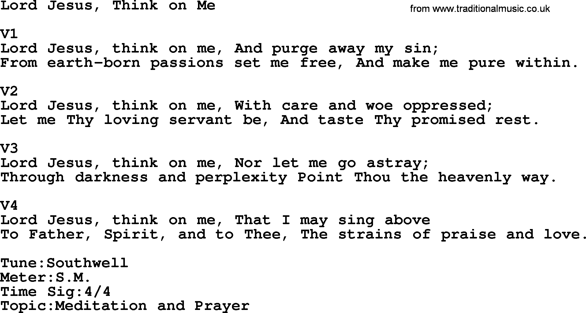 Adventist Hynms collection, Hymn: Lord Jesus, Think On Me, lyrics with PDF