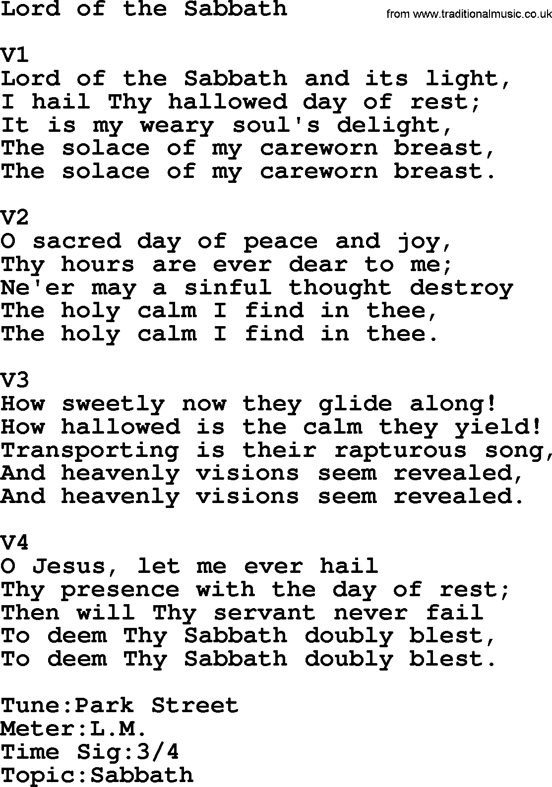 Adventist Hynms collection, Hymn: Lord Of The Sabbath, lyrics with PDF