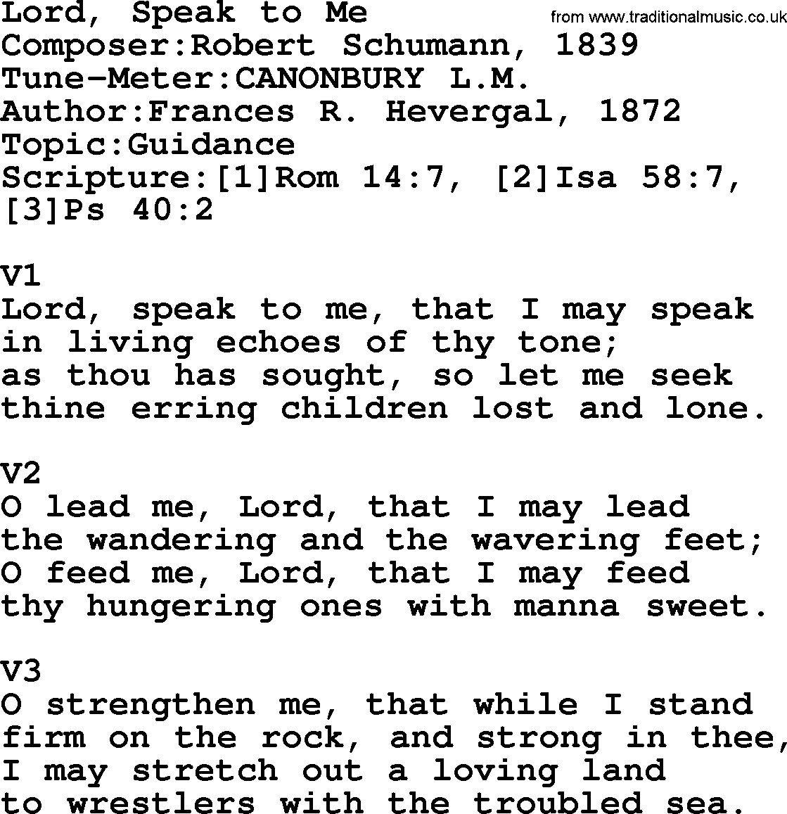 Adventist Hynms collection, Hymn: Lord, Speak To Me, lyrics with PDF
