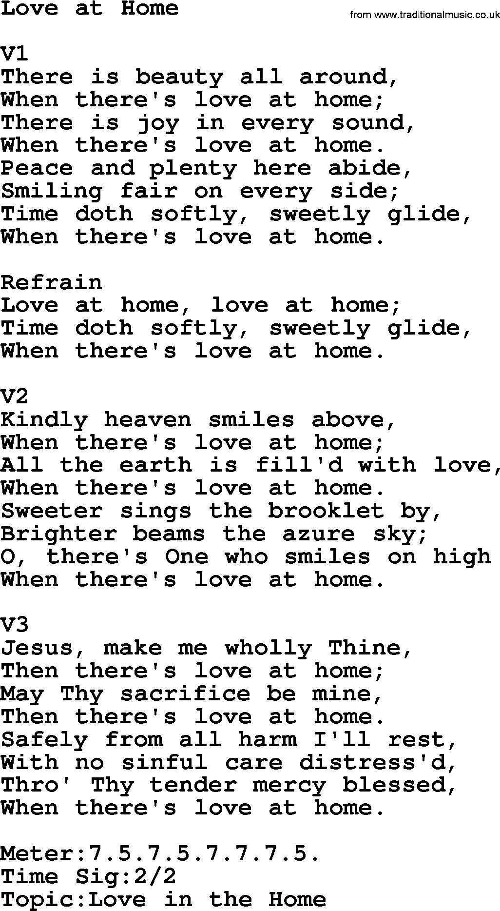 Adventist Hynms collection, Hymn: Love At Home, lyrics with PDF