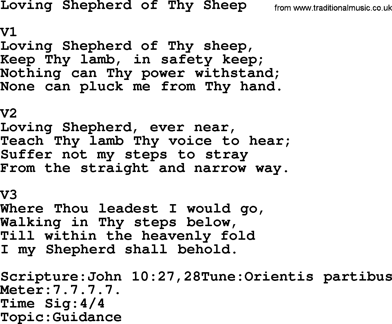Adventist Hynms collection, Hymn: Loving Shepherd Of Thy Sheep, lyrics with PDF