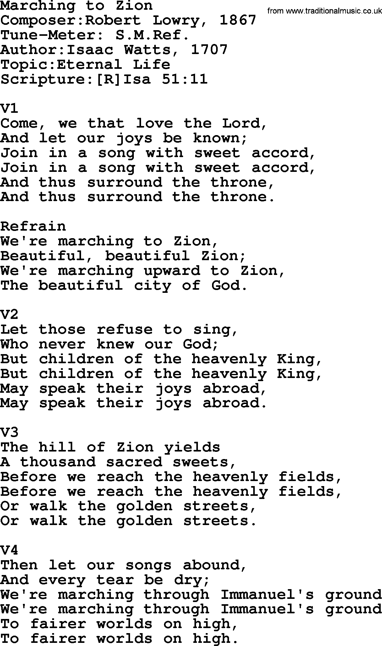 Adventist Hynms collection, Hymn: Marching To Zion, lyrics with PDF