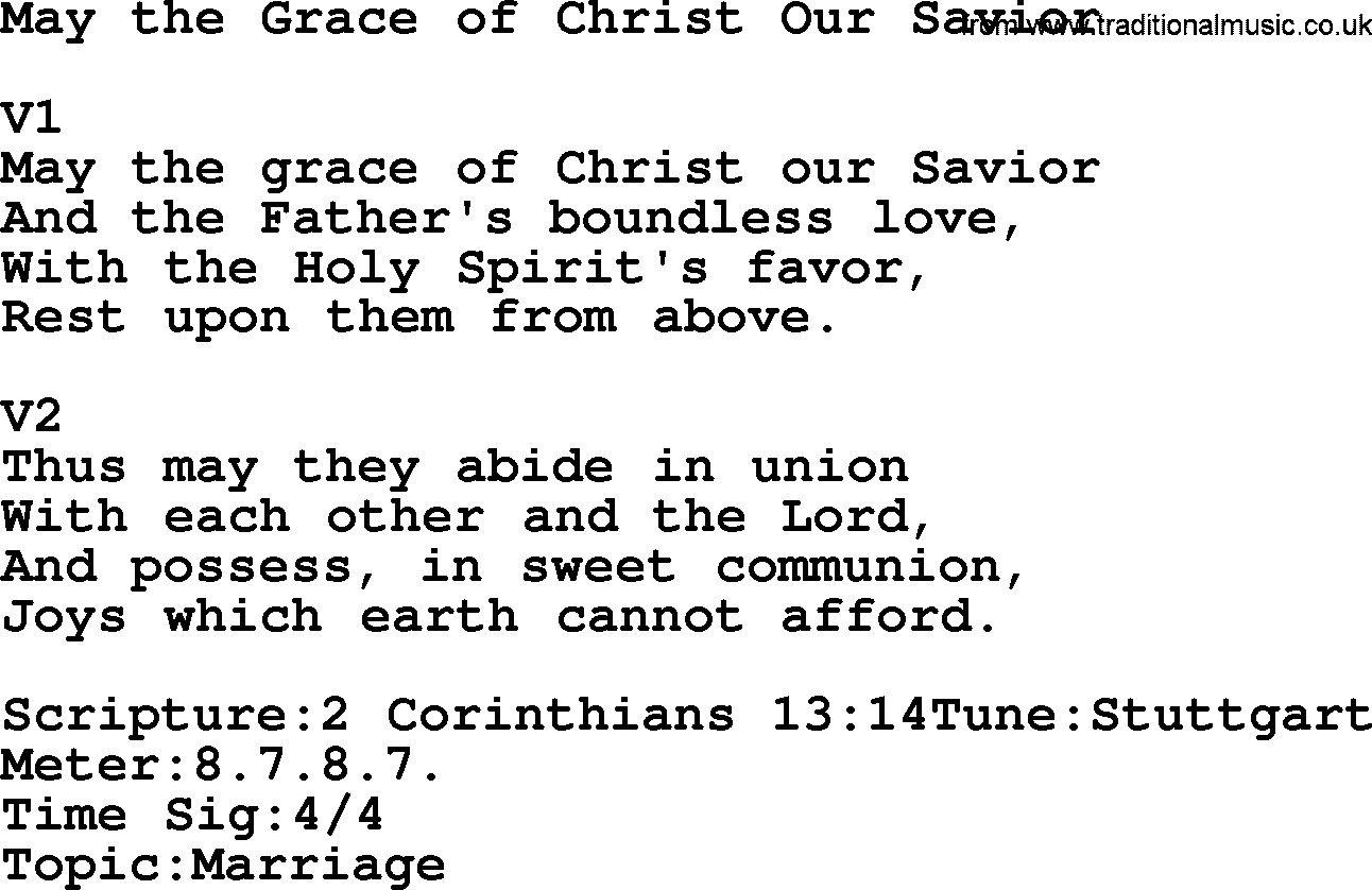 Adventist Hynms collection, Hymn: May The Grace Of Christ Our Savior, lyrics with PDF