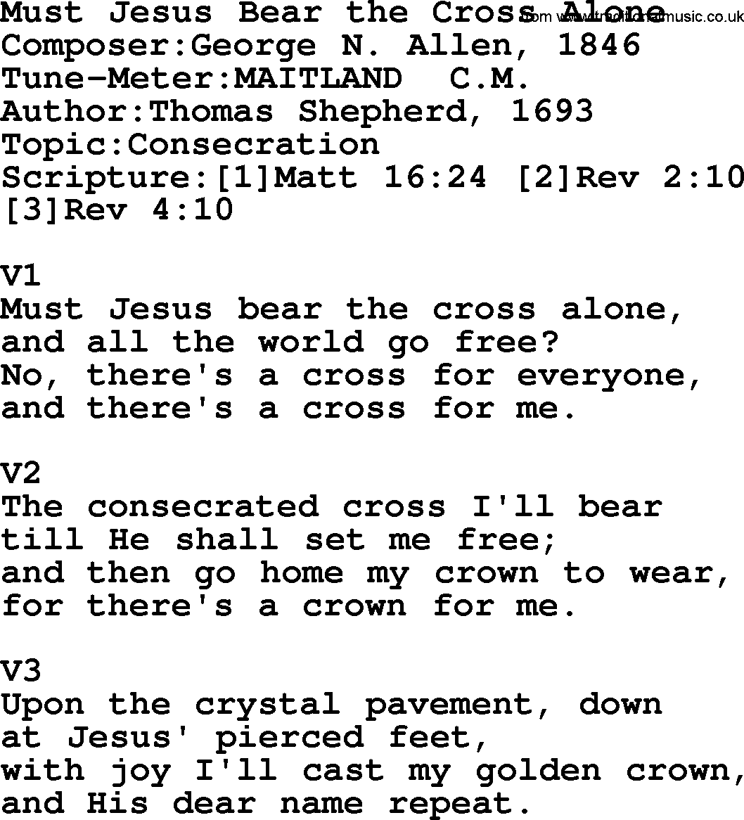 Adventist Hynms collection, Hymn: Must Jesus Bear The Cross Alone, lyrics with PDF