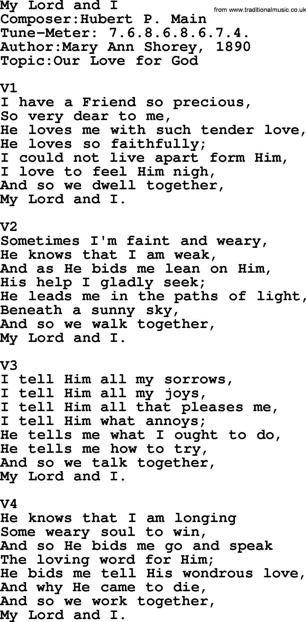 Adventist Hynms collection, Hymn: My Lord And I, lyrics with PDF