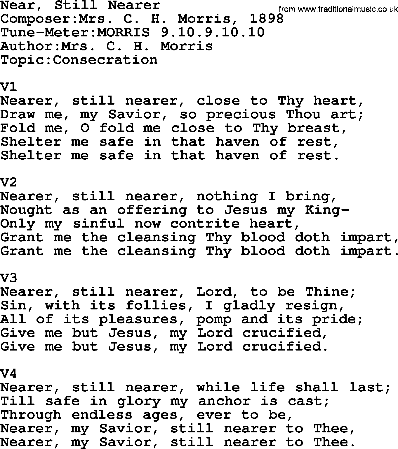 Adventist Hynms collection, Hymn: Near, Still Nearer, lyrics with PDF