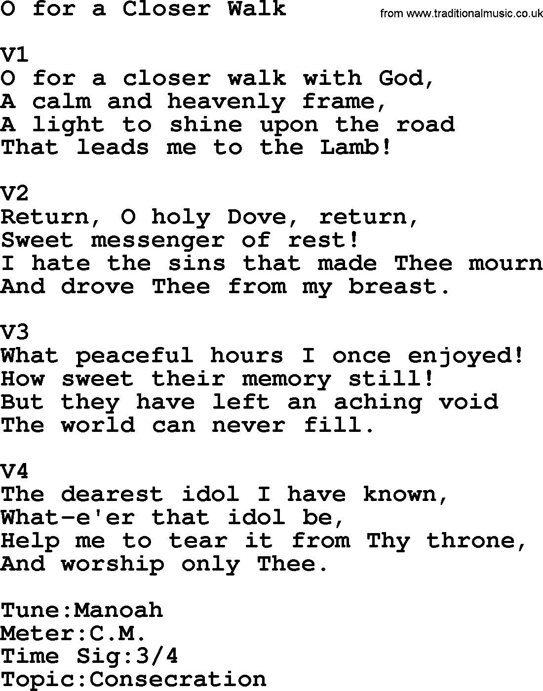 Adventist Hynms collection, Hymn: O For A Closer Walk, lyrics with PDF
