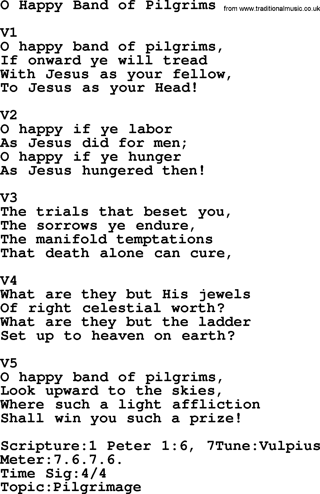 Adventist Hynms collection, Hymn: O Happy Band Of Pilgrims, lyrics with PDF