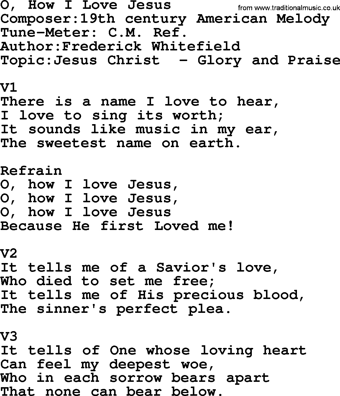 Adventist Hynms collection, Hymn: O, How I Love Jesus, lyrics with PDF