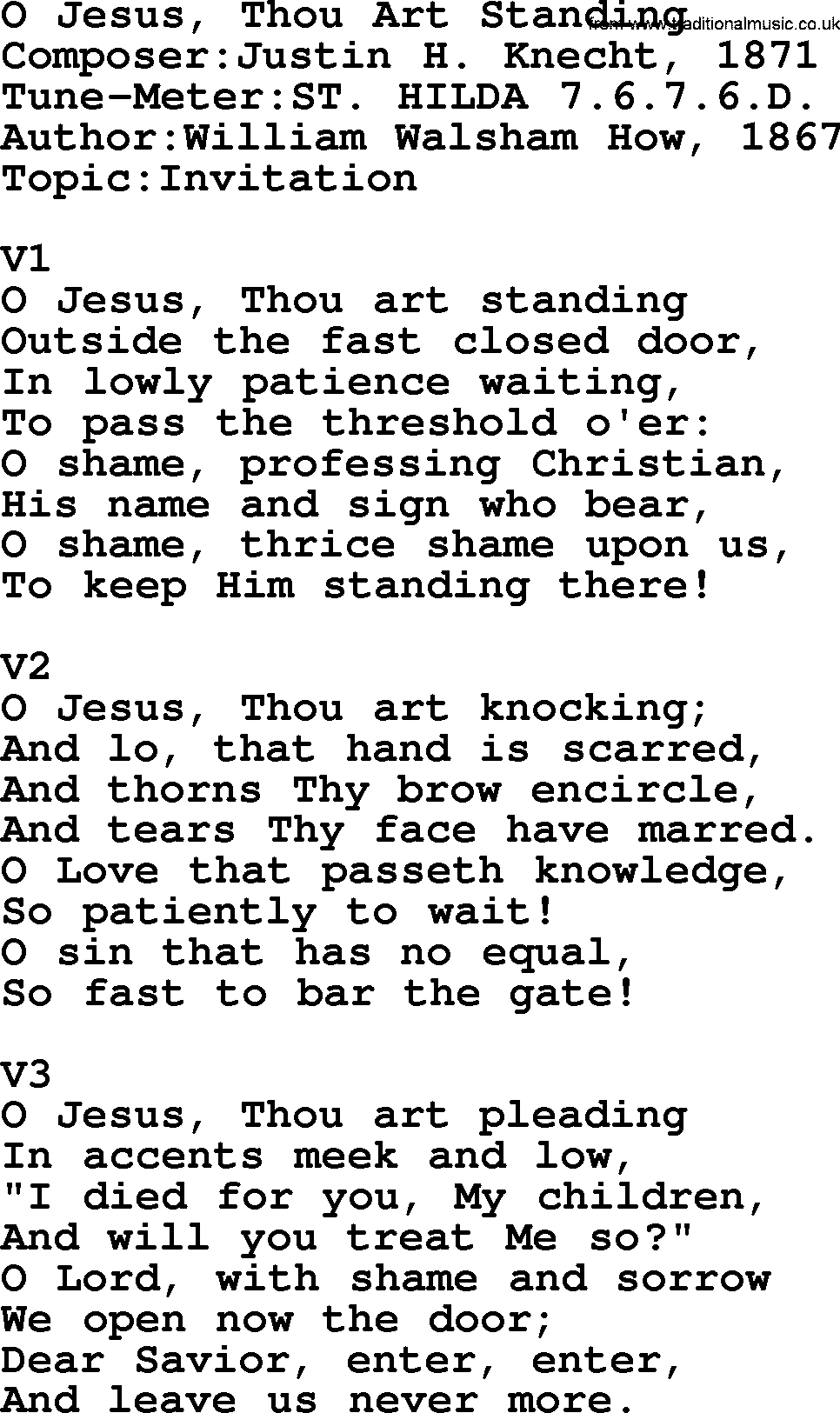 Adventist Hynms collection, Hymn: O Jesus, Thou Art Standing, lyrics with PDF