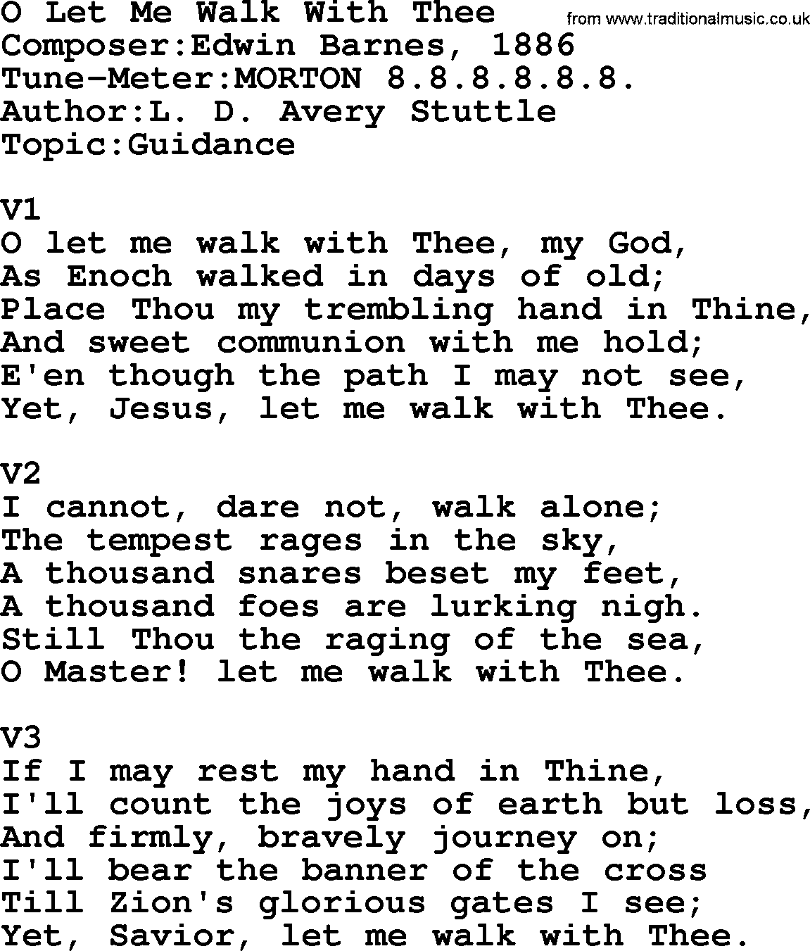 Adventist Hynms collection, Hymn: O Let Me Walk With Thee, lyrics with PDF
