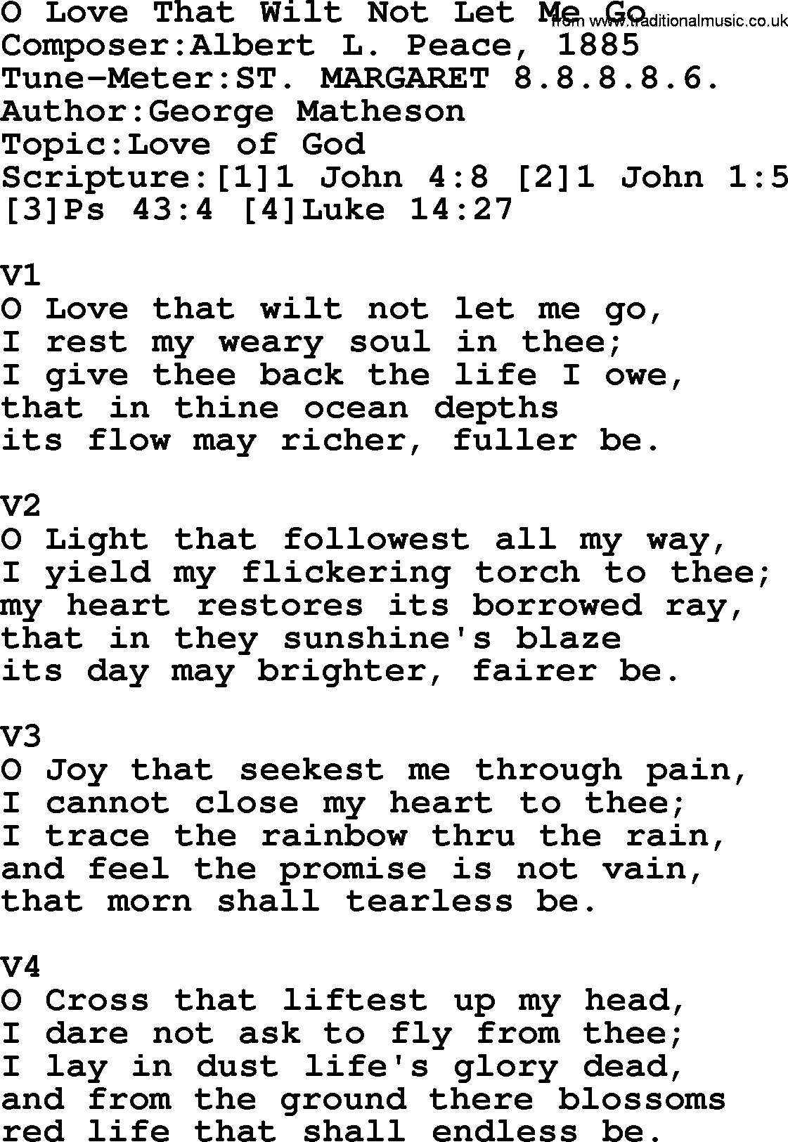 Adventist Hynms collection, Hymn: O Love That Wilt Not Let Me Go, lyrics with PDF