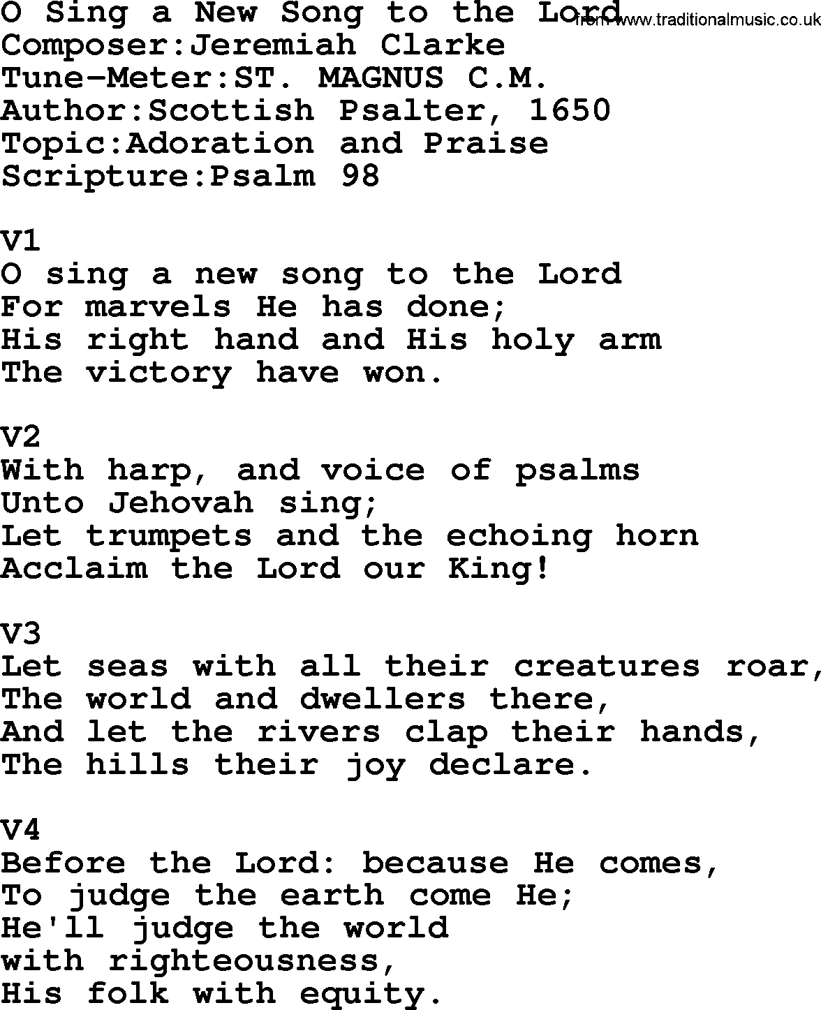Adventist Hynms collection, Hymn: O Sing A New Song To The Lord, lyrics with PDF