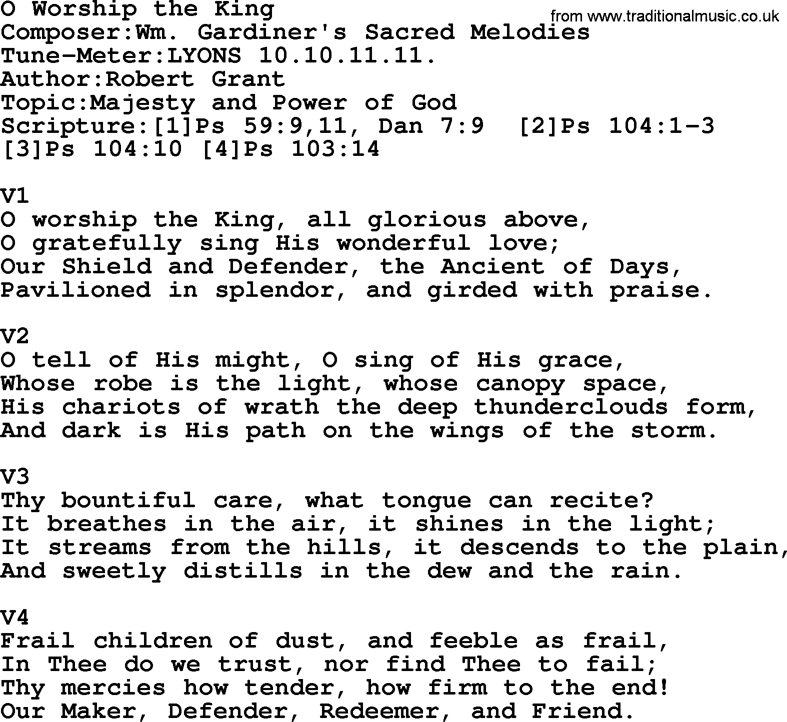 Adventist Hynms collection, Hymn: O Worship The King, lyrics with PDF