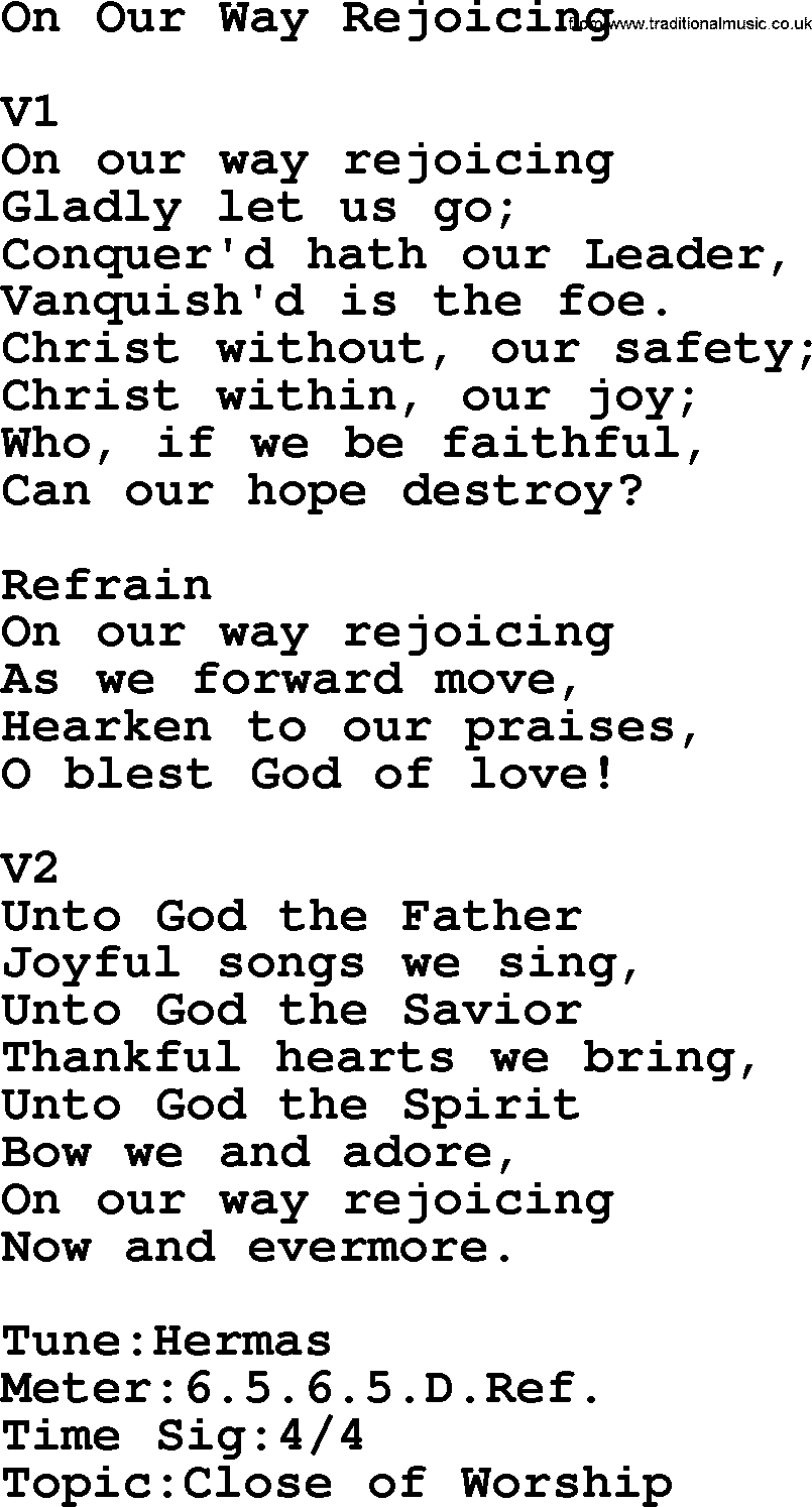 Adventist Hynms collection, Hymn: On Our Way Rejoicing, lyrics with PDF