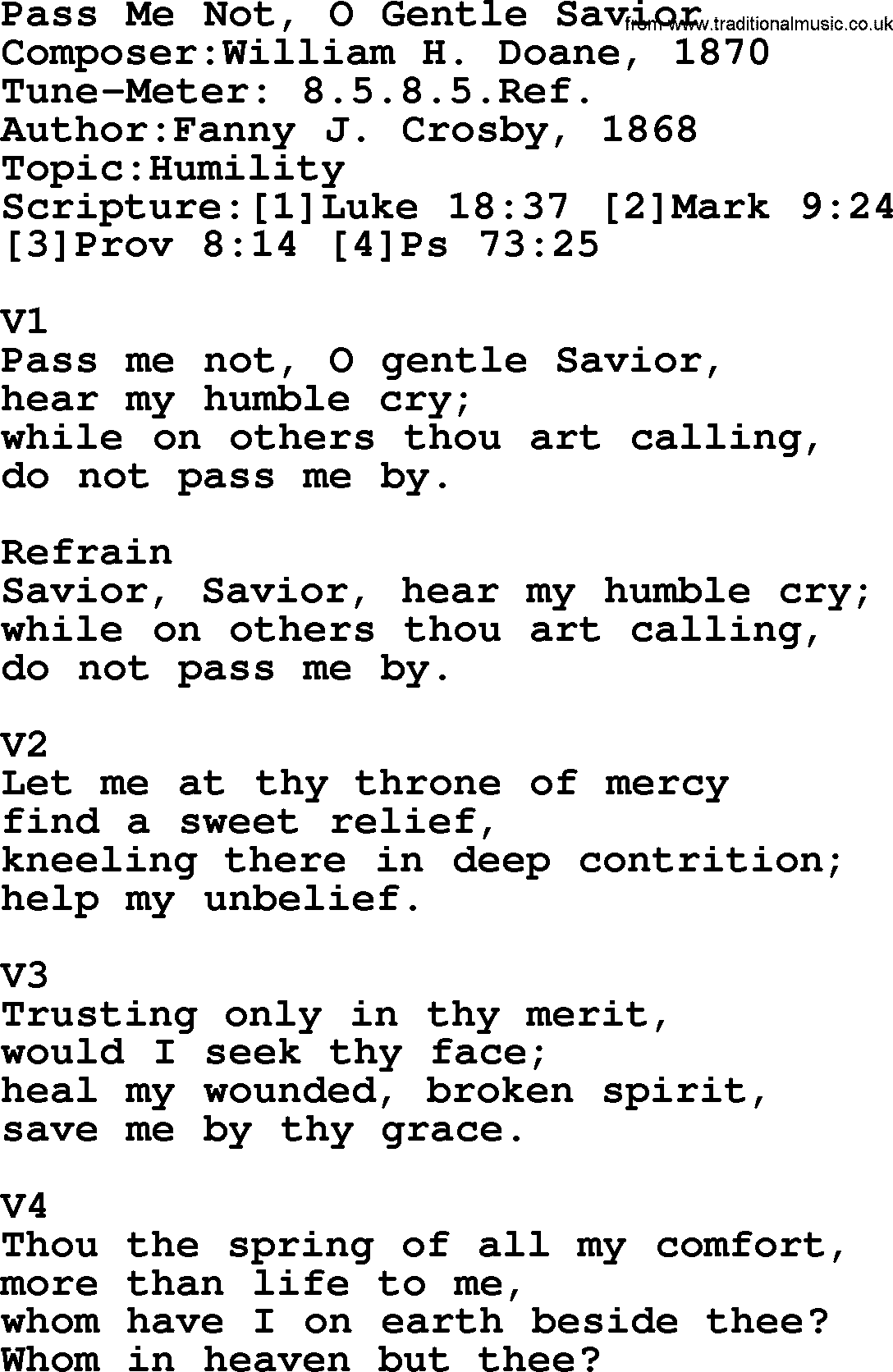 Adventist Hynms collection, Hymn: Pass Me Not, O Gentle Savior, lyrics with PDF