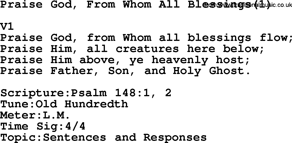 Adventist Hynms collection, Hymn: Praise God, From Whom All Blessings(1), lyrics with PDF
