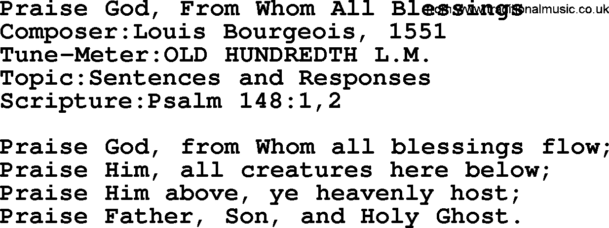 Adventist Hynms collection, Hymn: Praise God, From Whom All Blessings, lyrics with PDF