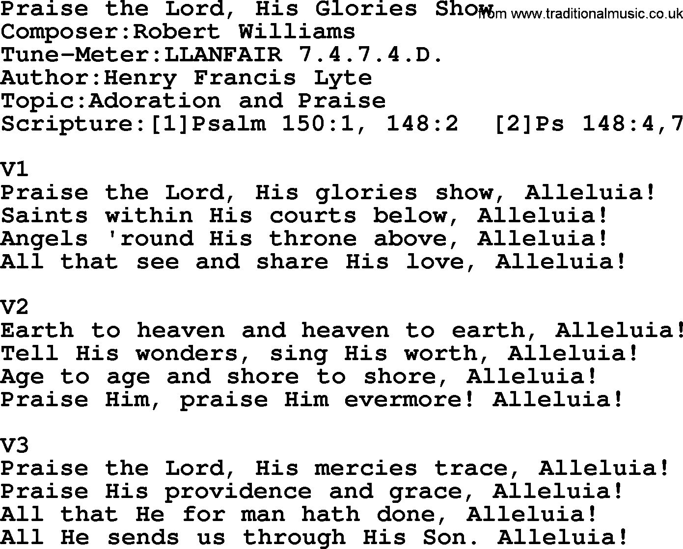 Adventist Hynms collection, Hymn: Praise The Lord, His Glories Show, lyrics with PDF