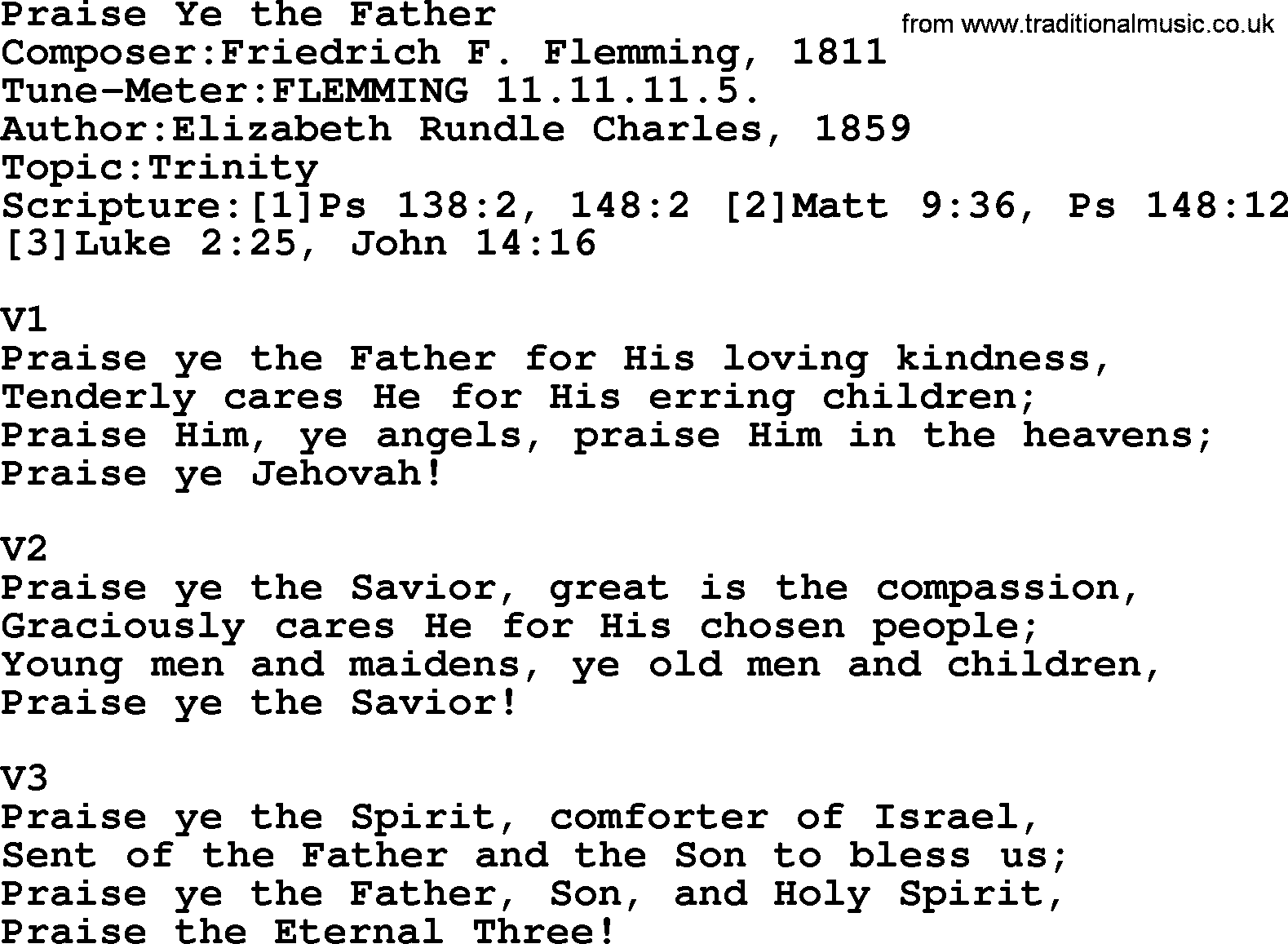 Adventist Hynms collection, Hymn: Praise Ye The Father, lyrics with PDF
