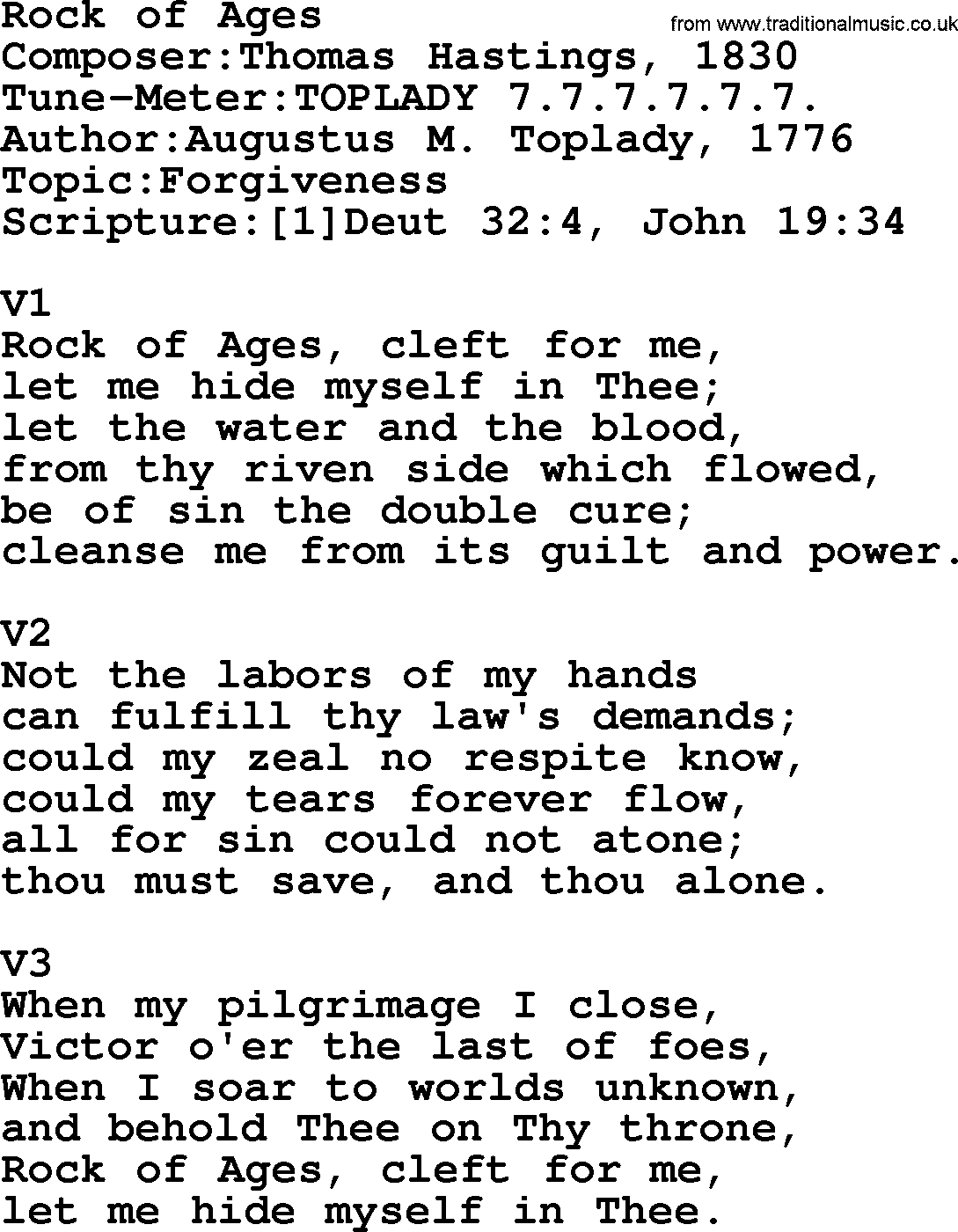 Adventist Hynms collection, Hymn: Rock Of Ages, lyrics with PDF