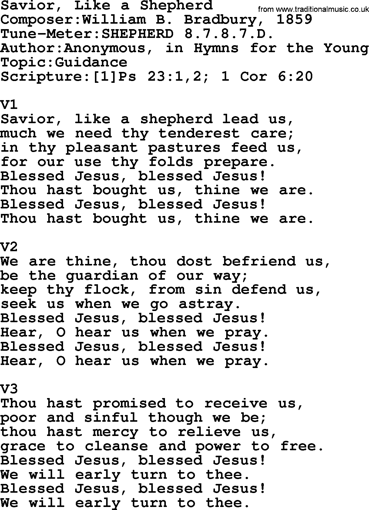 Adventist Hynms collection, Hymn: Savior, Like A Shepherd, lyrics with PDF