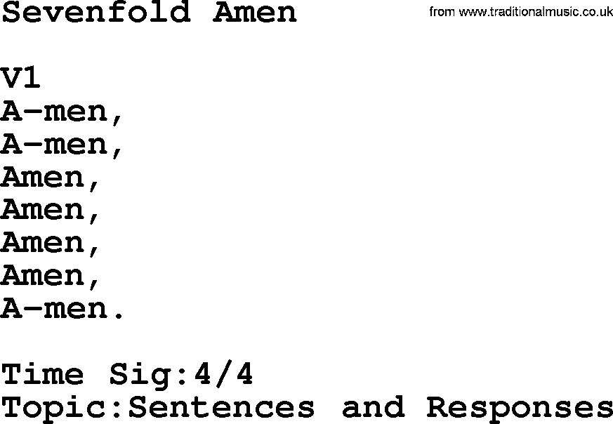 Adventist Hynms collection, Hymn: Sevenfold Amen, lyrics with PDF