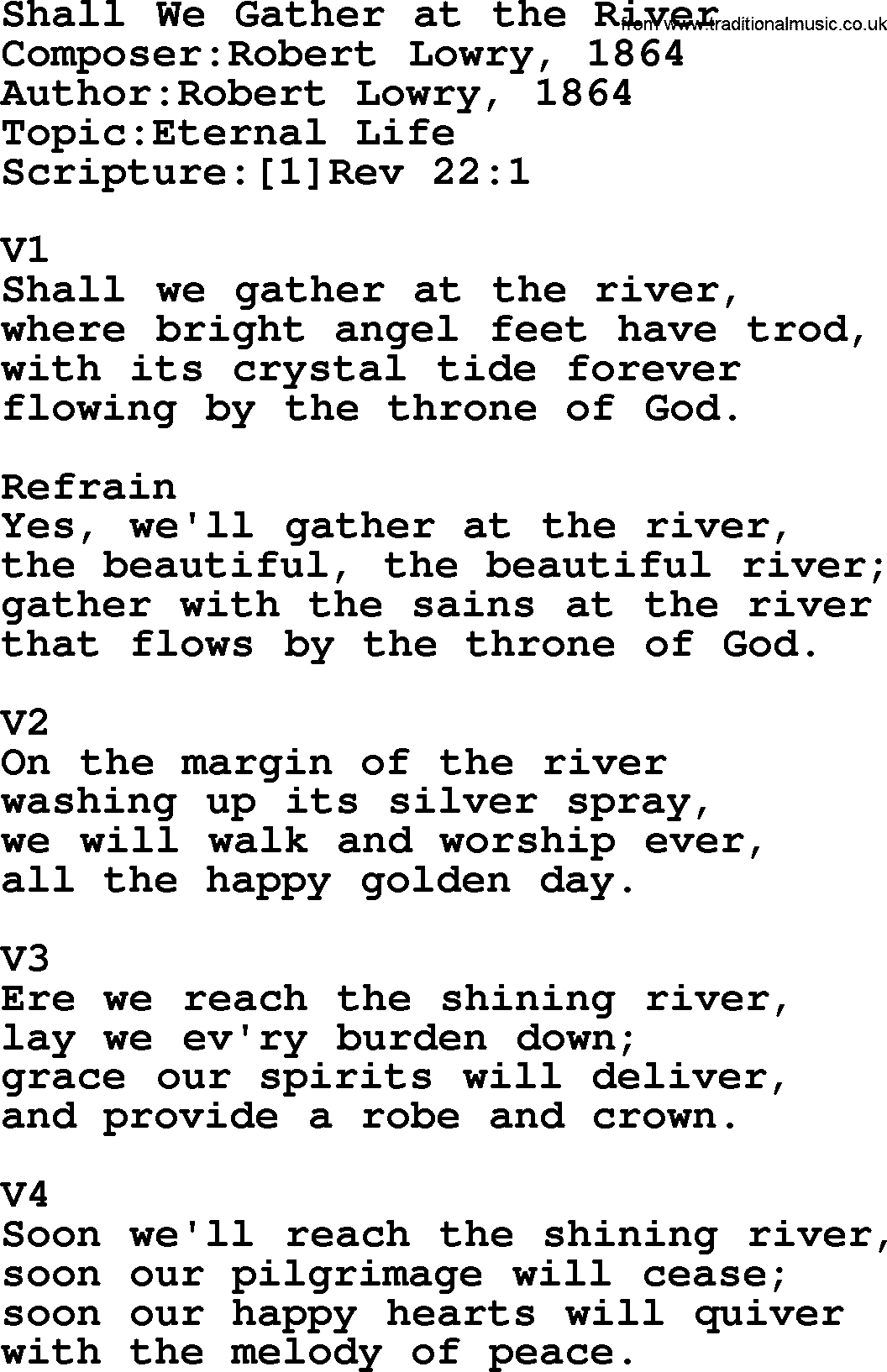 Adventist Hynms collection, Hymn: Shall We Gather At The River, lyrics with PDF