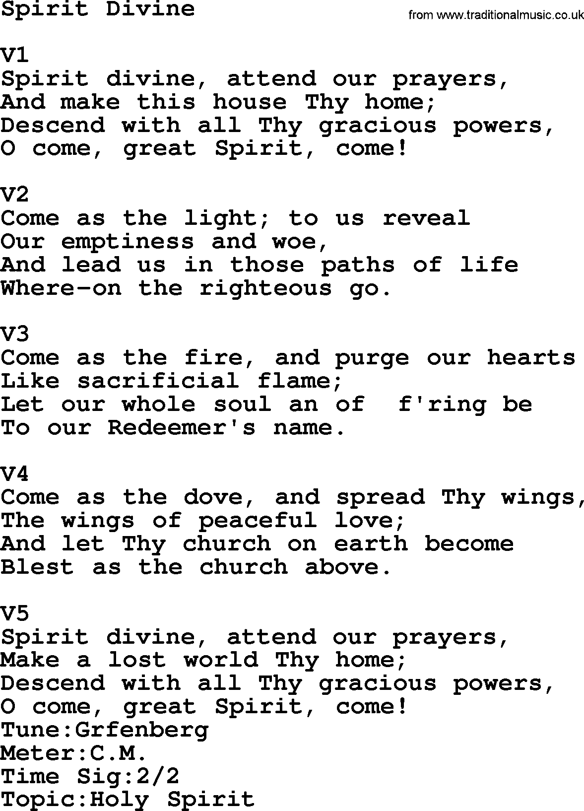 Adventist Hynms collection, Hymn: Spirit Divine, lyrics with PDF