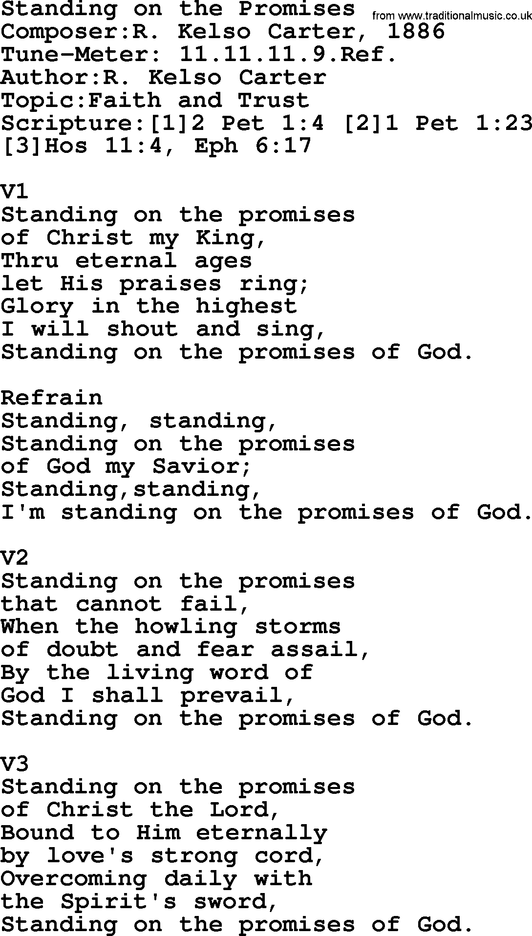 Adventist Hynms collection, Hymn: Standing On The Promises, lyrics with PDF