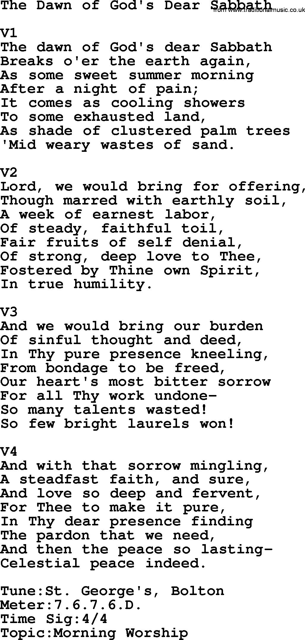 Adventist Hynms collection, Hymn: The Dawn Of God's Dear Sabbath, lyrics with PDF