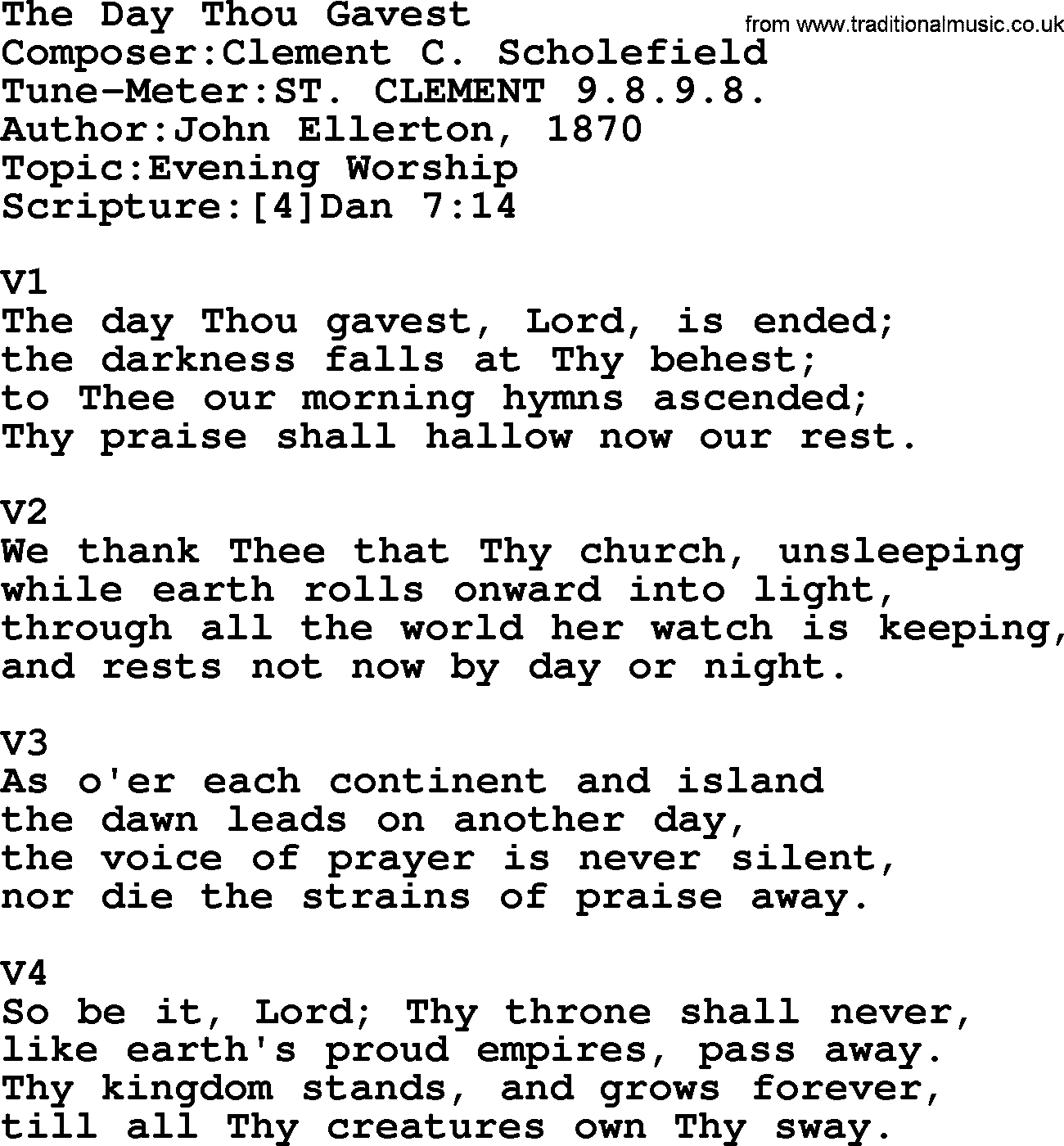 Adventist Hynms collection, Hymn: The Day Thou Gavest, lyrics with PDF