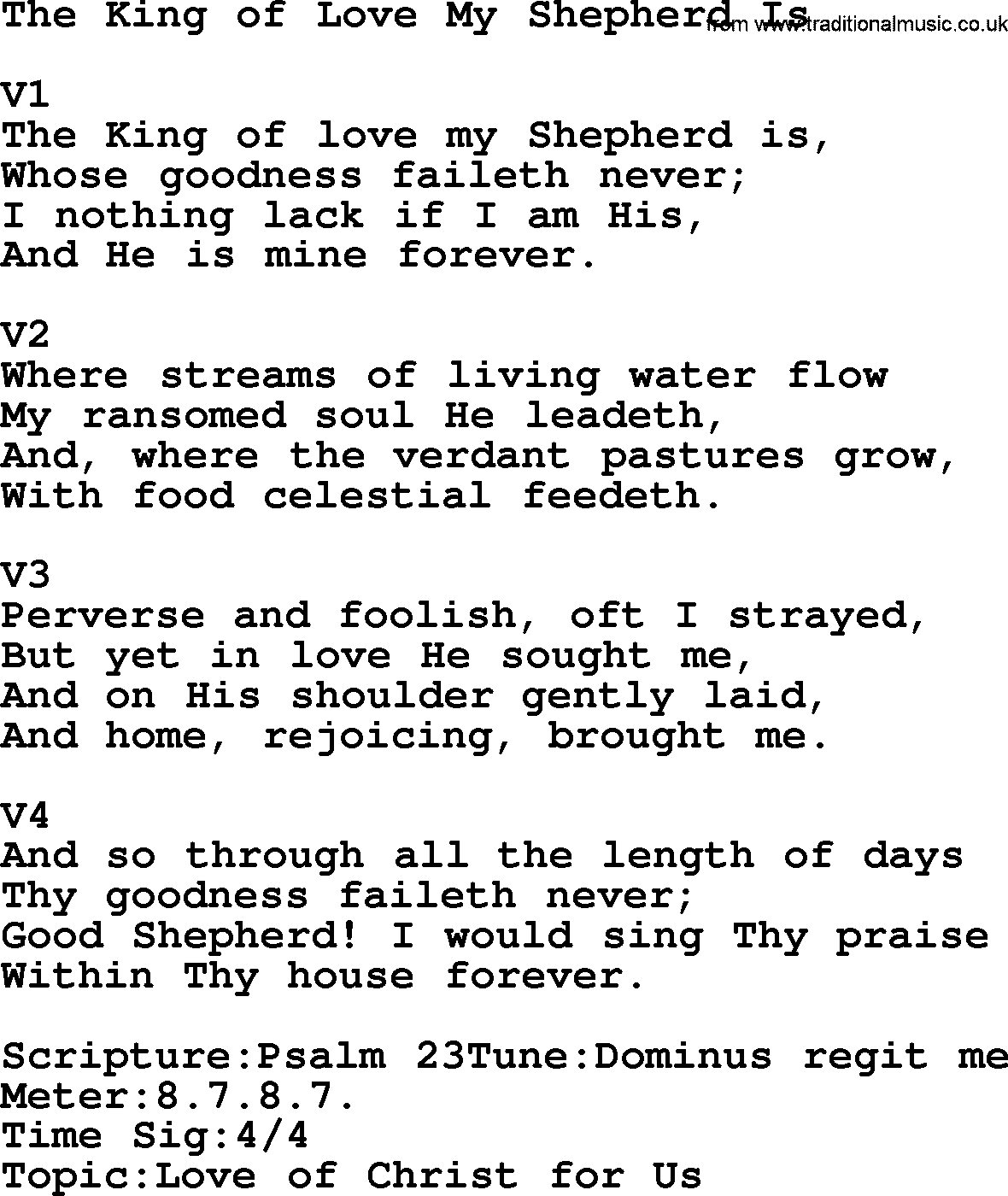 Adventist Hynms collection, Hymn: The King Of Love My Shepherd Is, lyrics with PDF