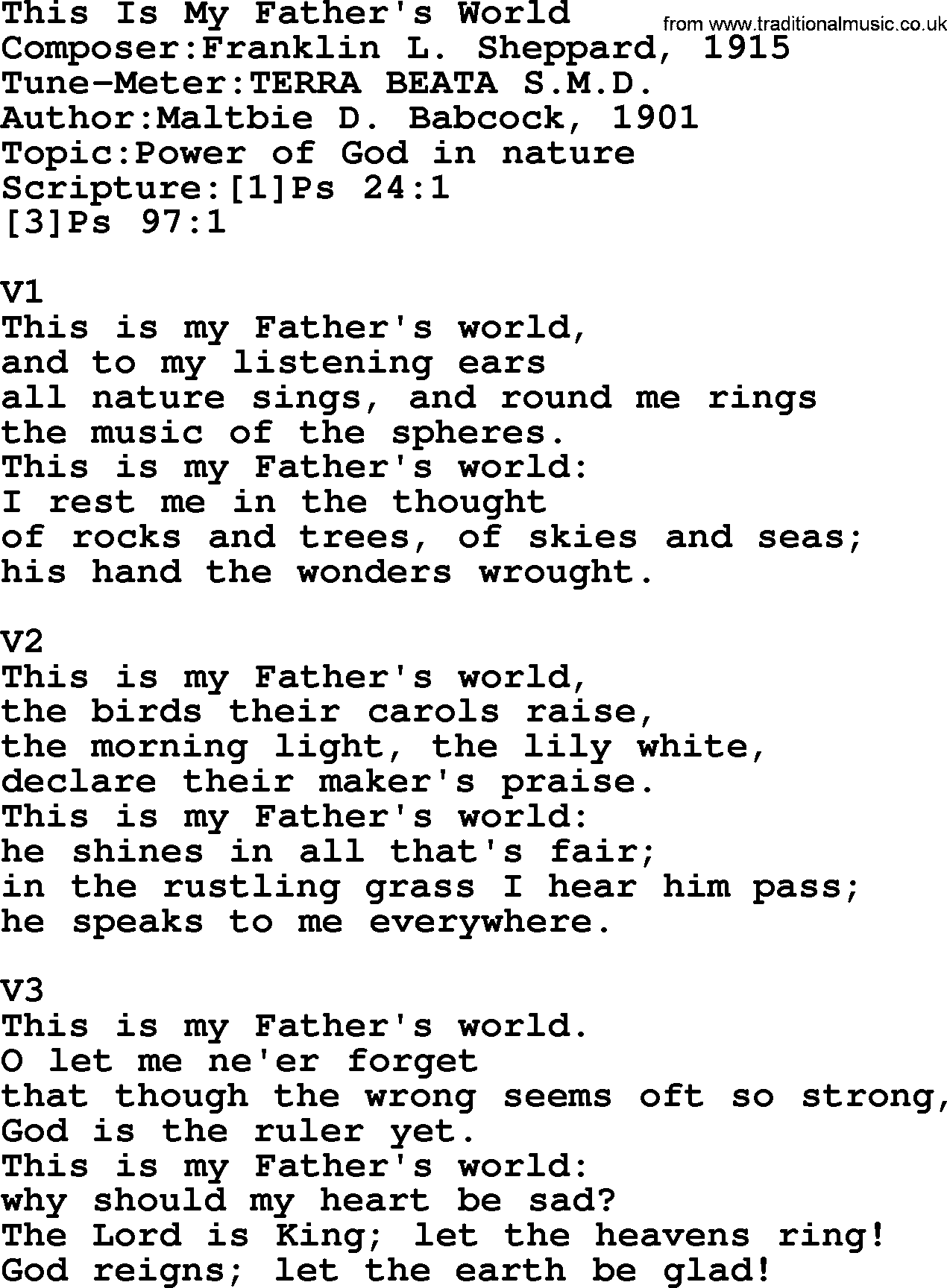 Adventist Hynms collection, Hymn: This Is My Father's World, lyrics with PDF