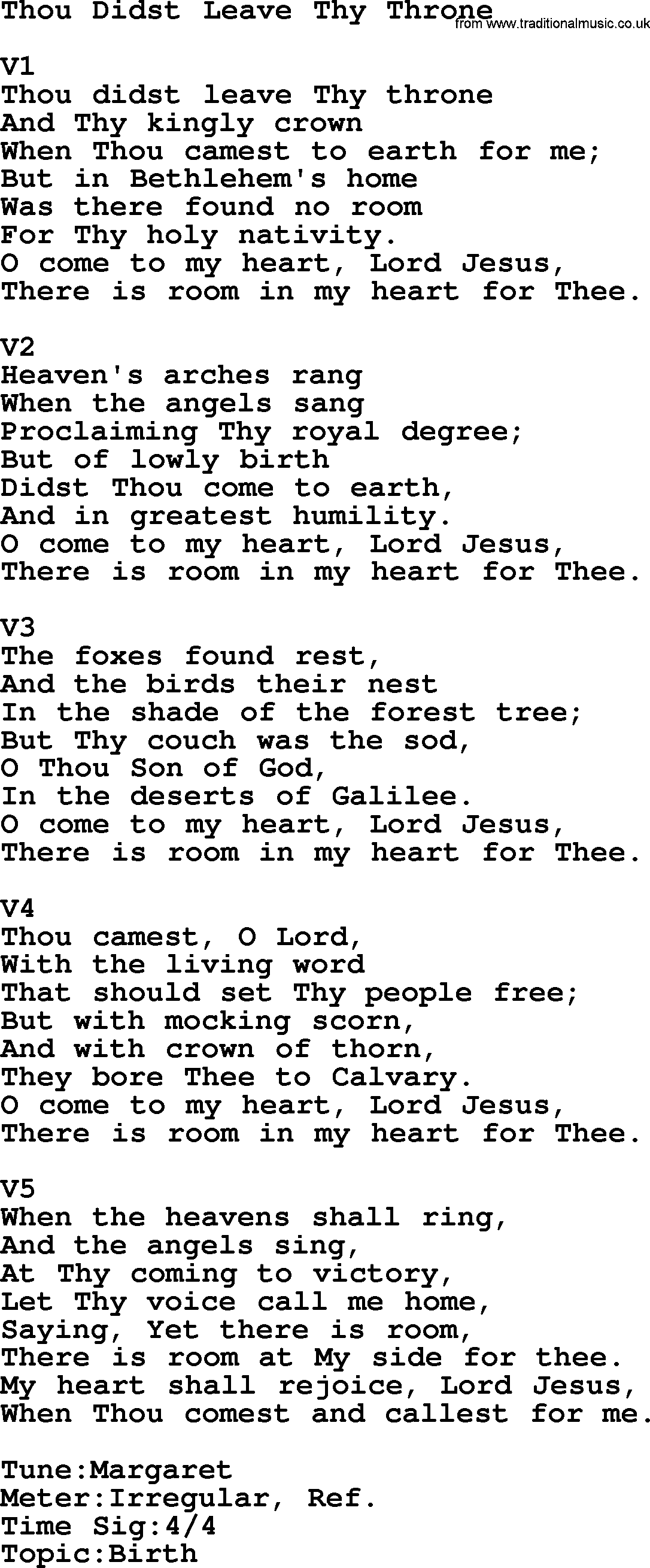 Adventist Hynms collection, Hymn: Thou Didst Leave Thy Throne, lyrics with PDF