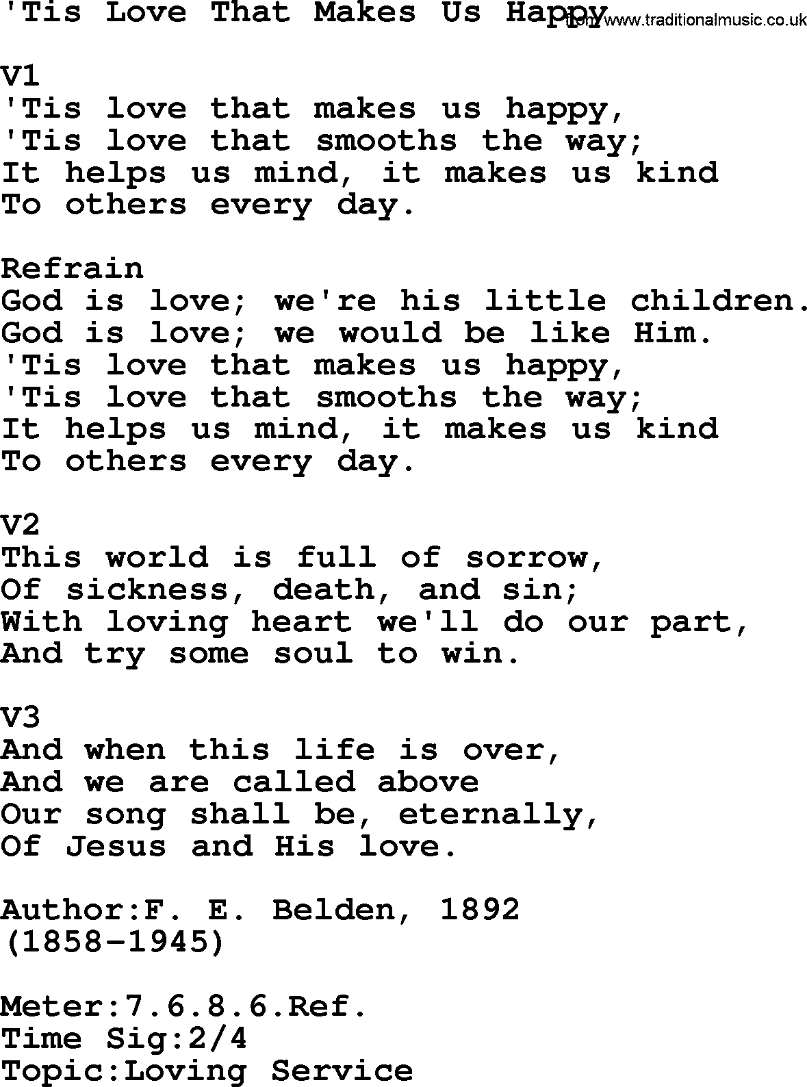 Adventist Hynms collection, Hymn: Tis Love That Makes Us Happy, lyrics with PDF
