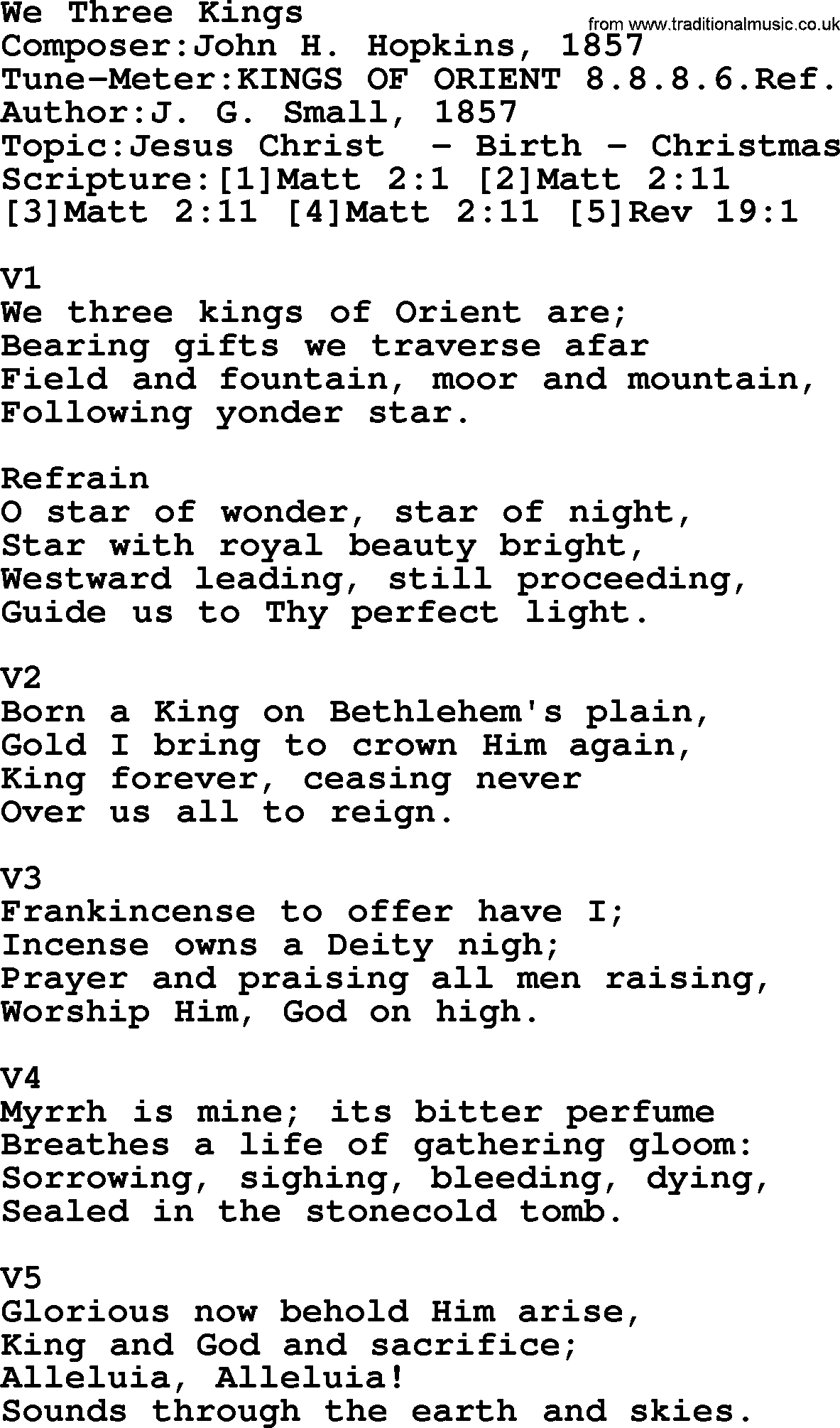 Adventist Hynms collection, Hymn: We Three Kings, lyrics with PDF