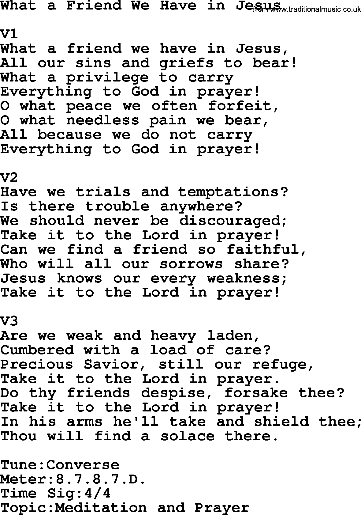 Adventist Hynms collection, Hymn: What A Friend We Have In Jesus, lyrics with PDF