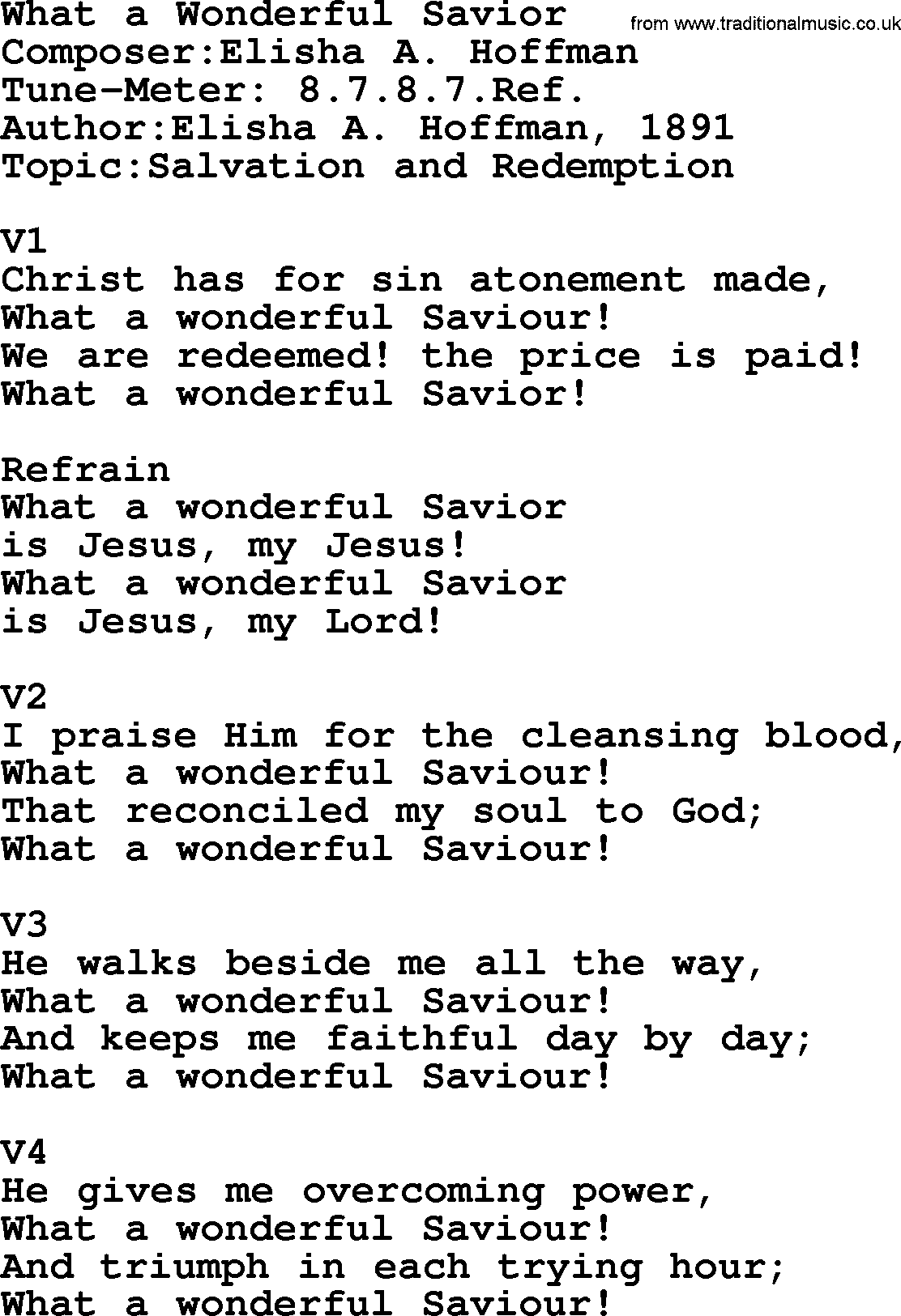 Adventist Hynms collection, Hymn: What A Wonderful Savior, lyrics with PDF