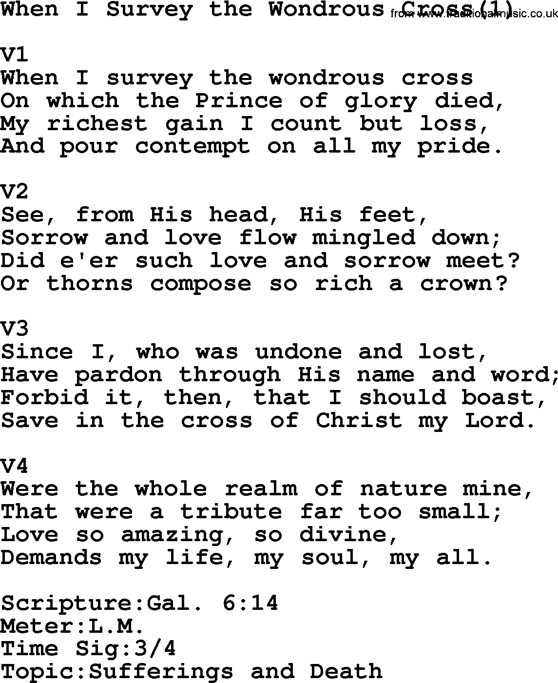Adventist Hynms collection, Hymn: When I Survey The Wondrous Cross(1), lyrics with PDF