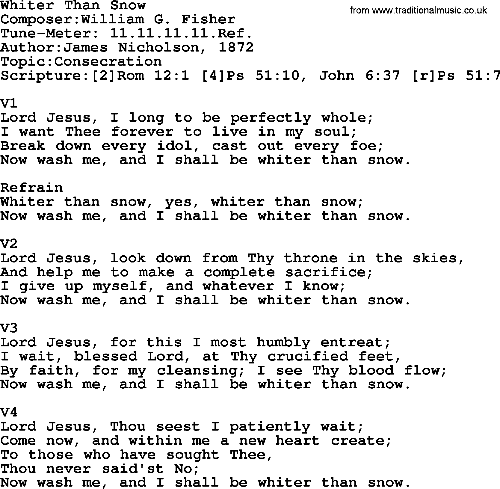 Adventist Hynms collection, Hymn: Whiter Than Snow, lyrics with PDF