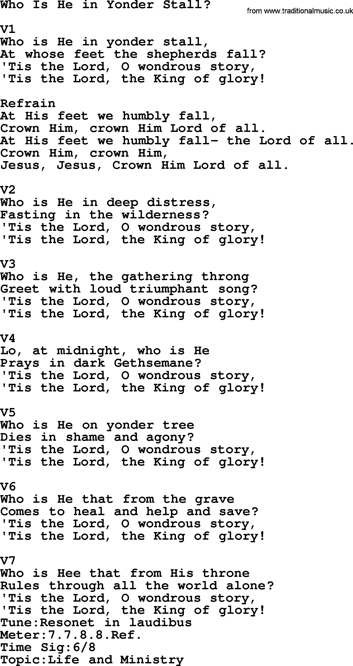 Adventist Hynms collection, Hymn: Who Is He In Yonder Stall_, lyrics with PDF