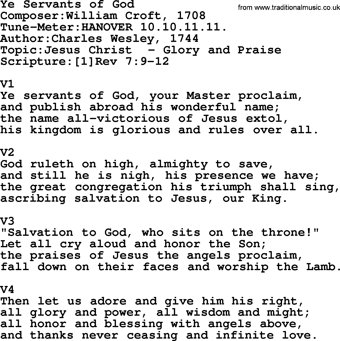 Adventist Hynms collection, Hymn: Ye Servants Of God, lyrics with PDF
