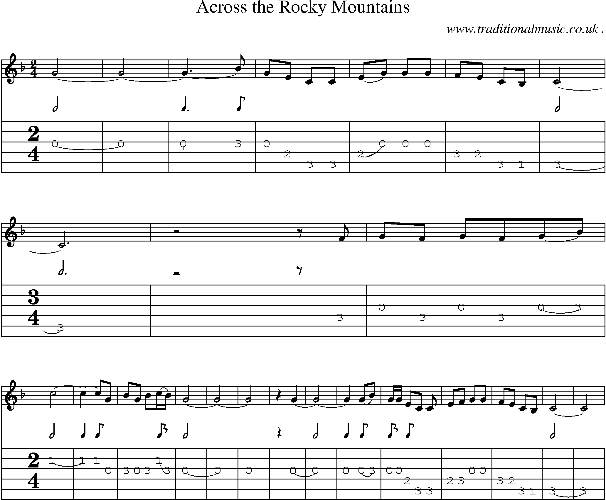 Music Score and Guitar Tabs for Across The Rocky Mountains