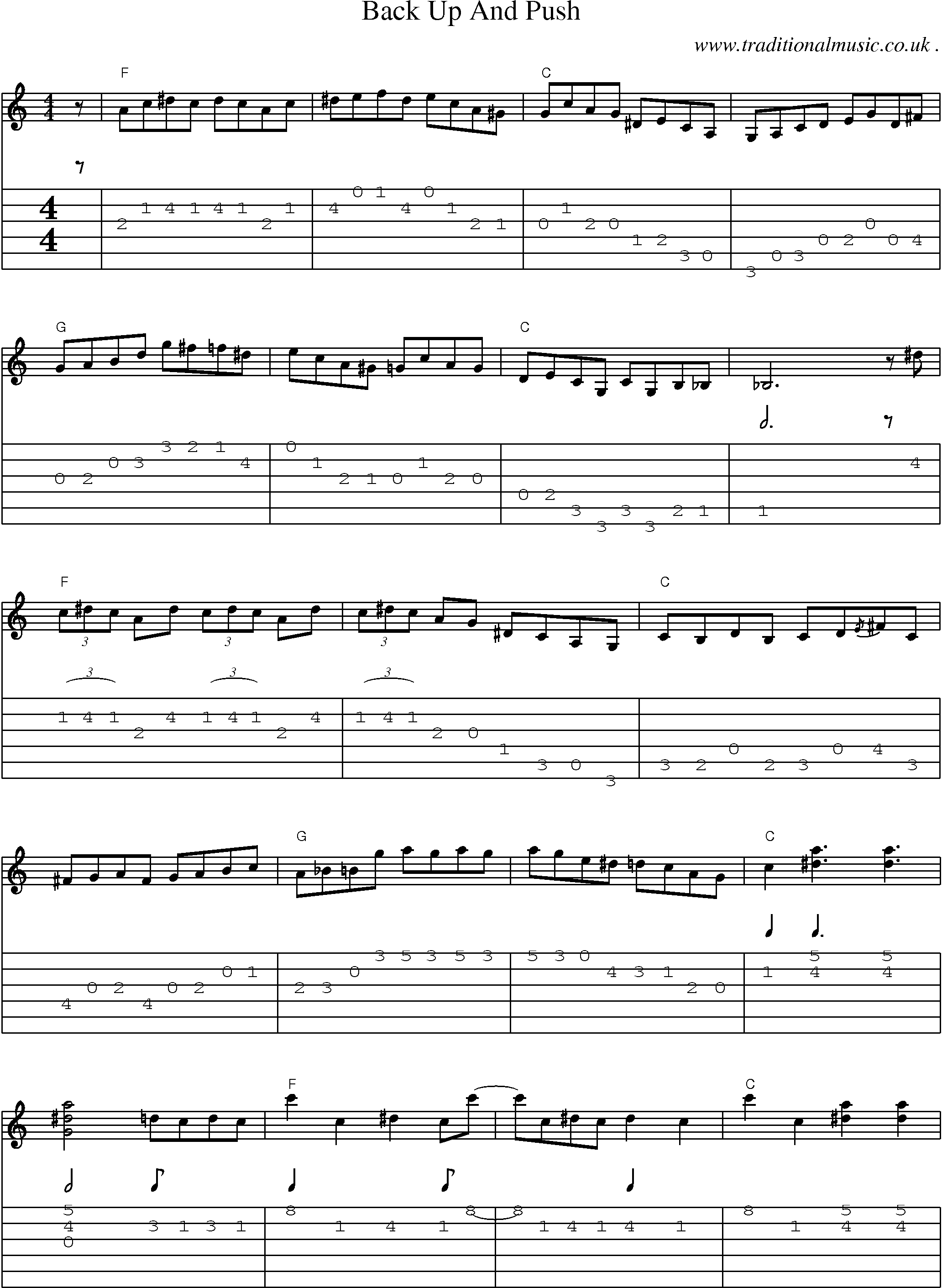 Music Score and Guitar Tabs for Back Up And Push