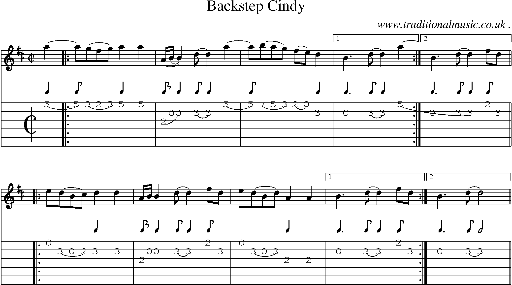 Music Score and Guitar Tabs for Backstep Cindy