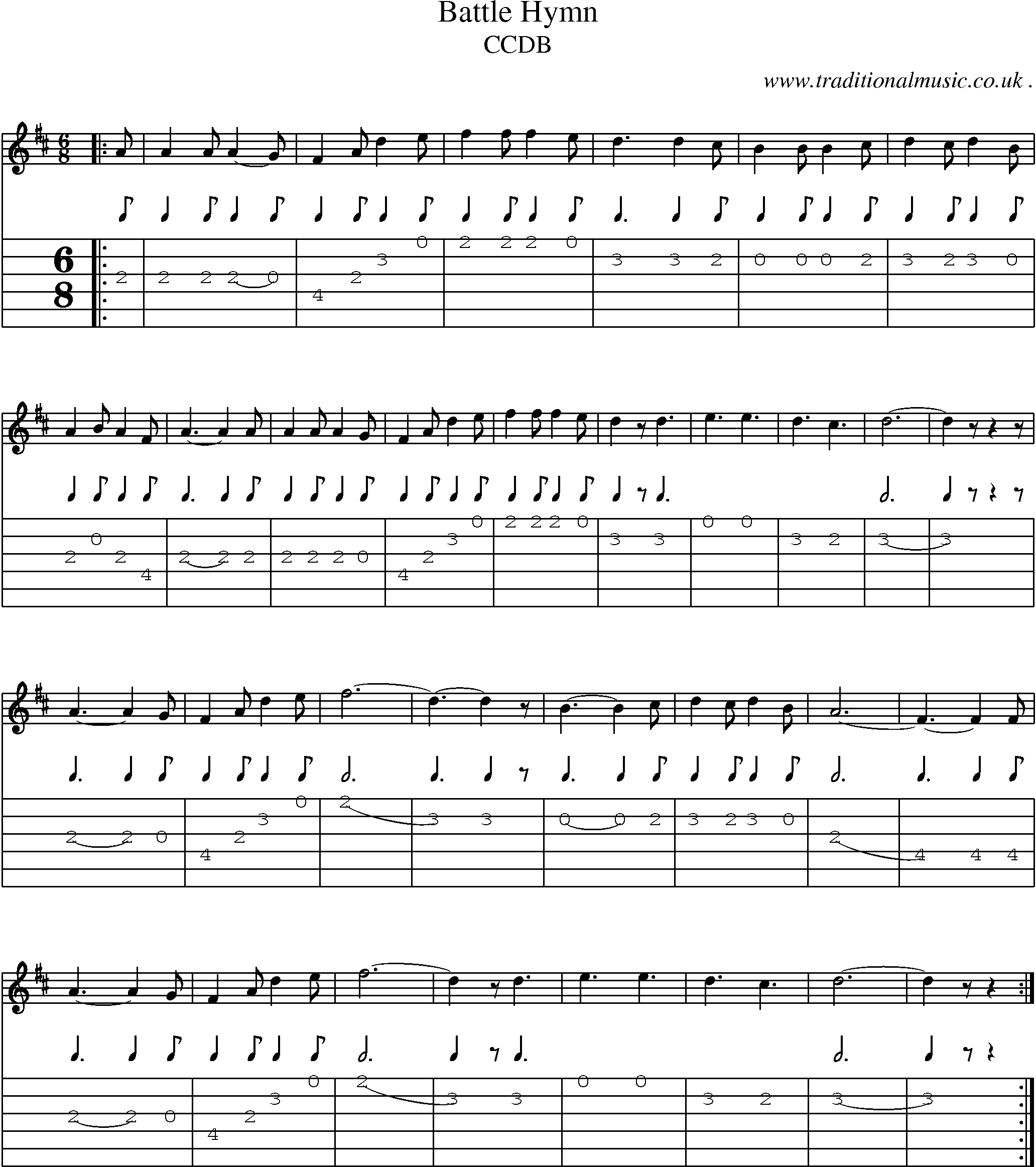 Music Score and Guitar Tabs for Battle Hymn
